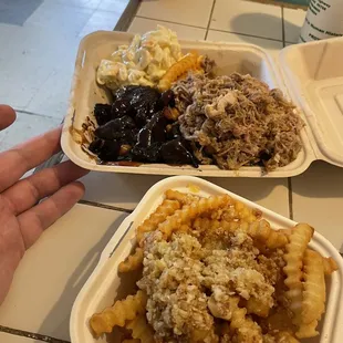 Beef, pork, and garlic fries