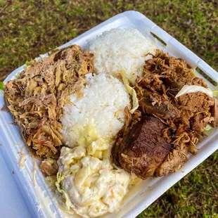 Kalua Pork and Pork Adobo Mixed Plate