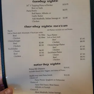 Menu as of 4/15/2021