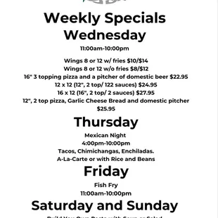 Updated 2024 Weekly Specials