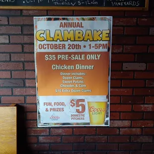 Clambake info as of October 2019.