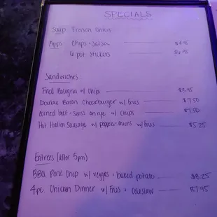 The day's specials on Tuesday, October 1, 2019.