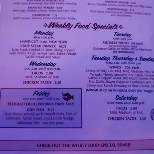 Menu as of October 2019.