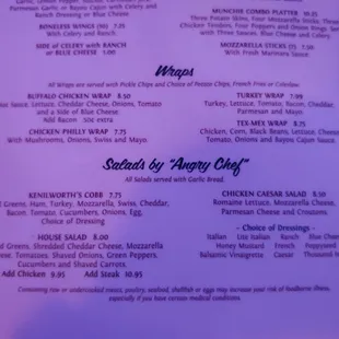 Menu as of October 2019.