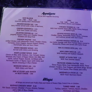 Menu as of October 2019.