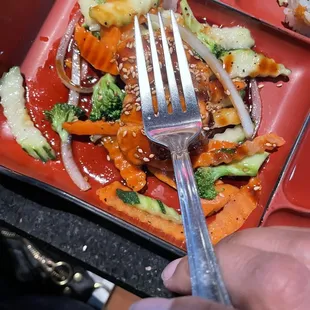 The salmon is literally the size of my fork. That&apos;s the actual size that was served with the meal.