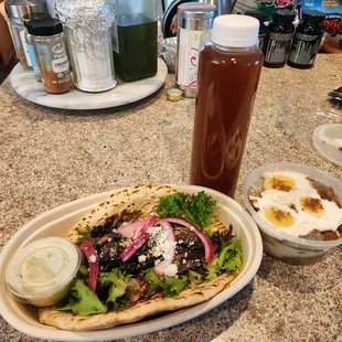 Mushroom shwarma , banana chia pudding, smokey ginger sasparilla tea