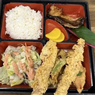 My friend&apos;s ahi &amp; vegetable tempura and butterfish.