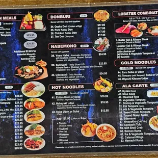 The menu as of April 12, 2024