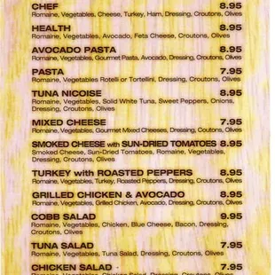 the menu of the restaurant