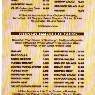 the menu of the restaurant