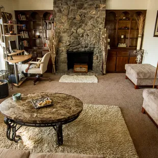 A Resident&apos;s duplex living room with fireplace (photo by written permission to publish)