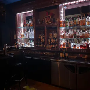 a bar with a lot of bottles of alcohol
