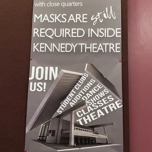 Face masks still required for Kennedy Theater.