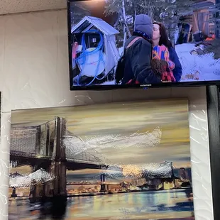 Pretty picture. Watching TV while I wait for my "to-go" food.