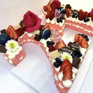 Number Cake

Adorned with flowers, fresh fruit, candies, and macarons.