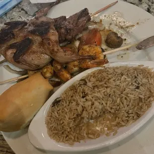 I ate too quickly to get a good pic but this is the kabob n quail with blackened shrimp and mushroom rice.   Very tasty