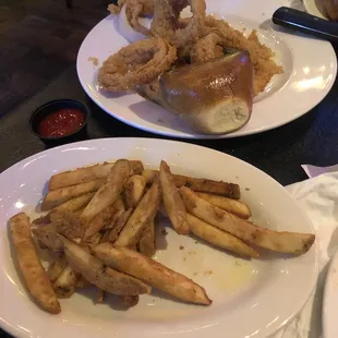 Fries with my steak and the onion ring appetizer