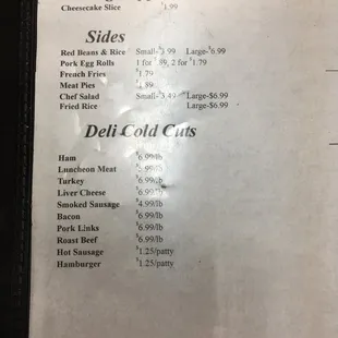 the menu for the restaurant