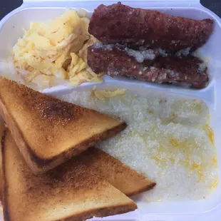 Grits eggs toast &amp; smoked sausage.. $2.74? 2 Salutes!