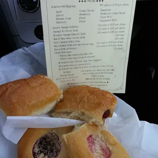 Strawberry cream cheese, cherry, rodeo and mesquite sausage kolaches