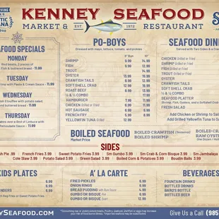 Updated Menu and Prices (posted 1/14/2024) You can always check the online menu here; https://kenneyseafood.com/menu/