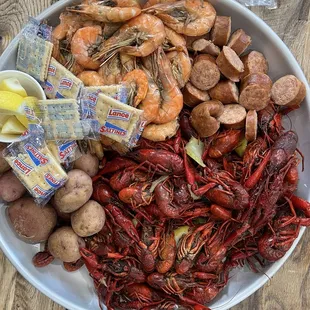 Crawfish, shrimp, sausage, potatoes