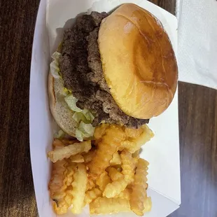 Double burger with fries
