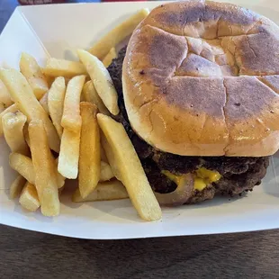 Double meat cheese and grilled onions