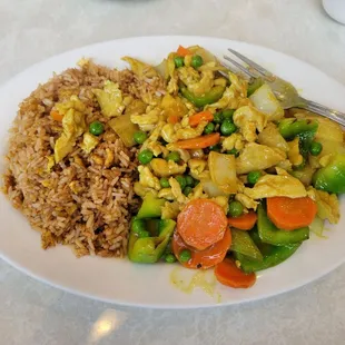 Curry Chicken and Fried Rice, lunch plate