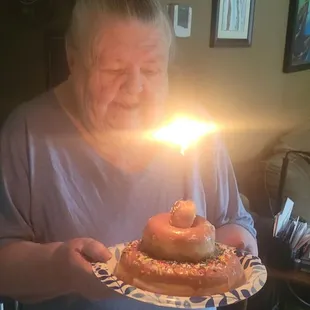 Birthday girl and her birthday Donut