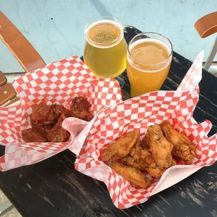 Riblets and wings + brew from Drake's