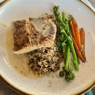 Black Grouper Blackened w/Wild Rice &amp; Veggie&apos;s