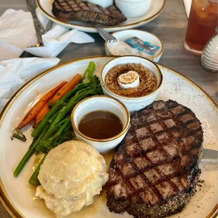 Prime Rib Medium x 2 with Garlic Mashed, Veggies &amp; Sweet Potater Soufflé.