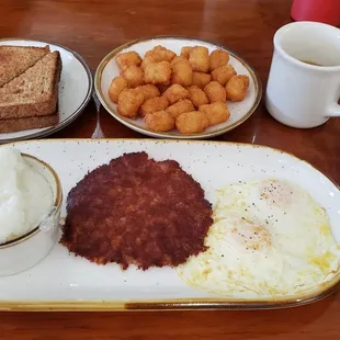 Corned Beef Hash and a side of tater tots