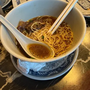 Beef brisket and wonton noodle soup