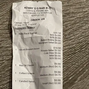 Receipt showing I got a little bit of everything
