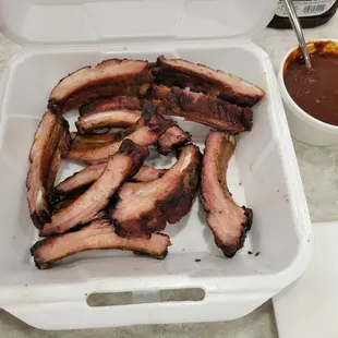 Ribs were good.  Not falling off the bone good but still tender.