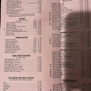 New menu prices May 2022