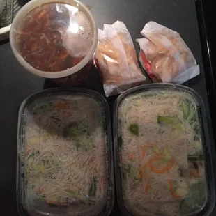 Hot and sour soup, and vegetable mei fun