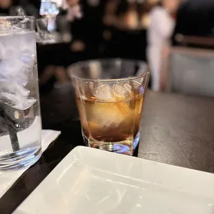 a glass of water and ice
