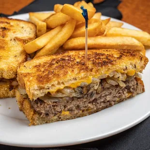 The Patty Melt, Steve's favorite, served with crispy and golden french fries.