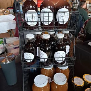 Drinks, honey, syrups.