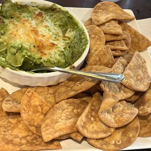 a plate of chips and dip