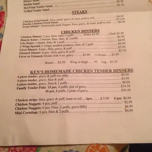 Take home menu