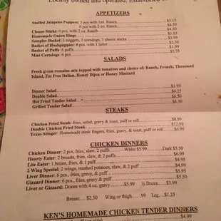 Take home menu