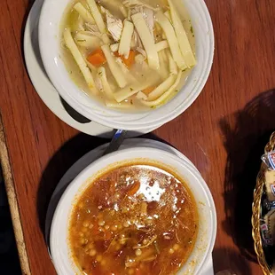 Soups chicken noodle and chicken pastina