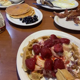 Berry waffles and the country breakfast