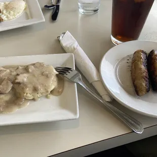 Biscuits and gravy with a side of sausage
