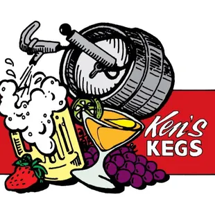 a keg filled with fruit and a glass of beer